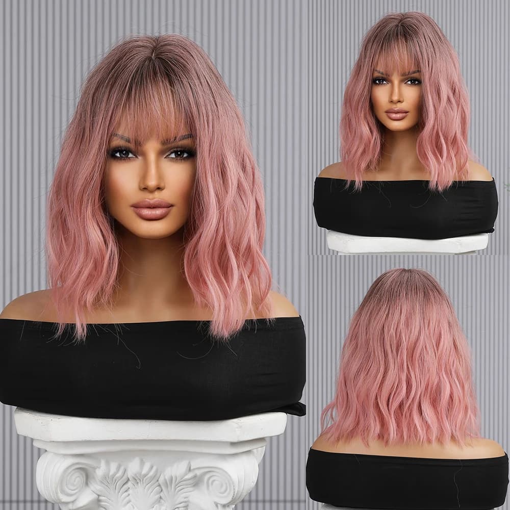 perruque rose volumineuse