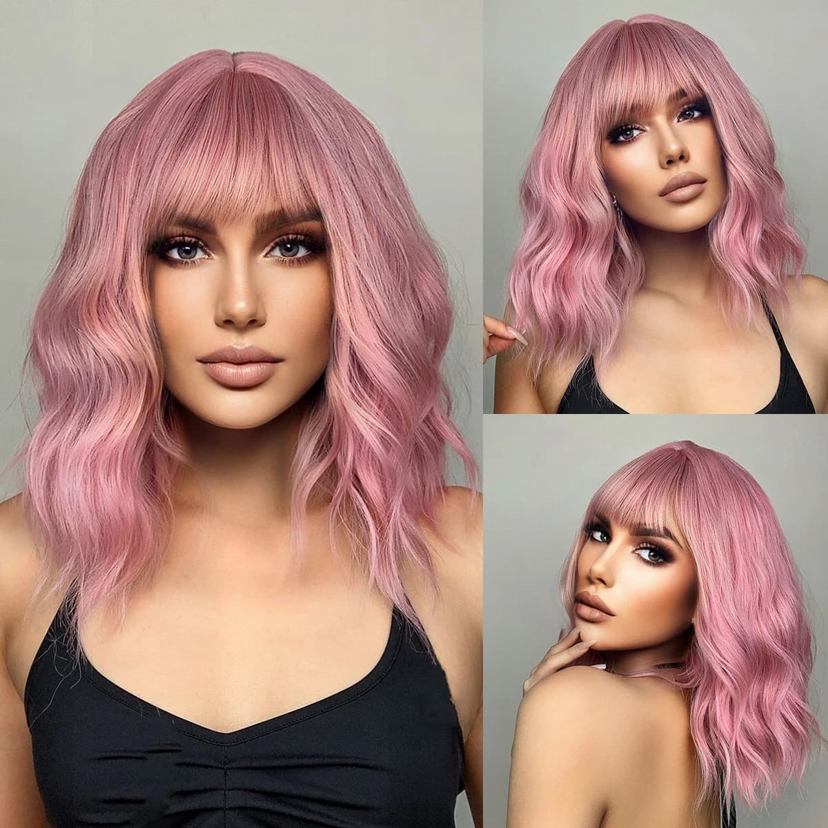 perruque rose longue wavy