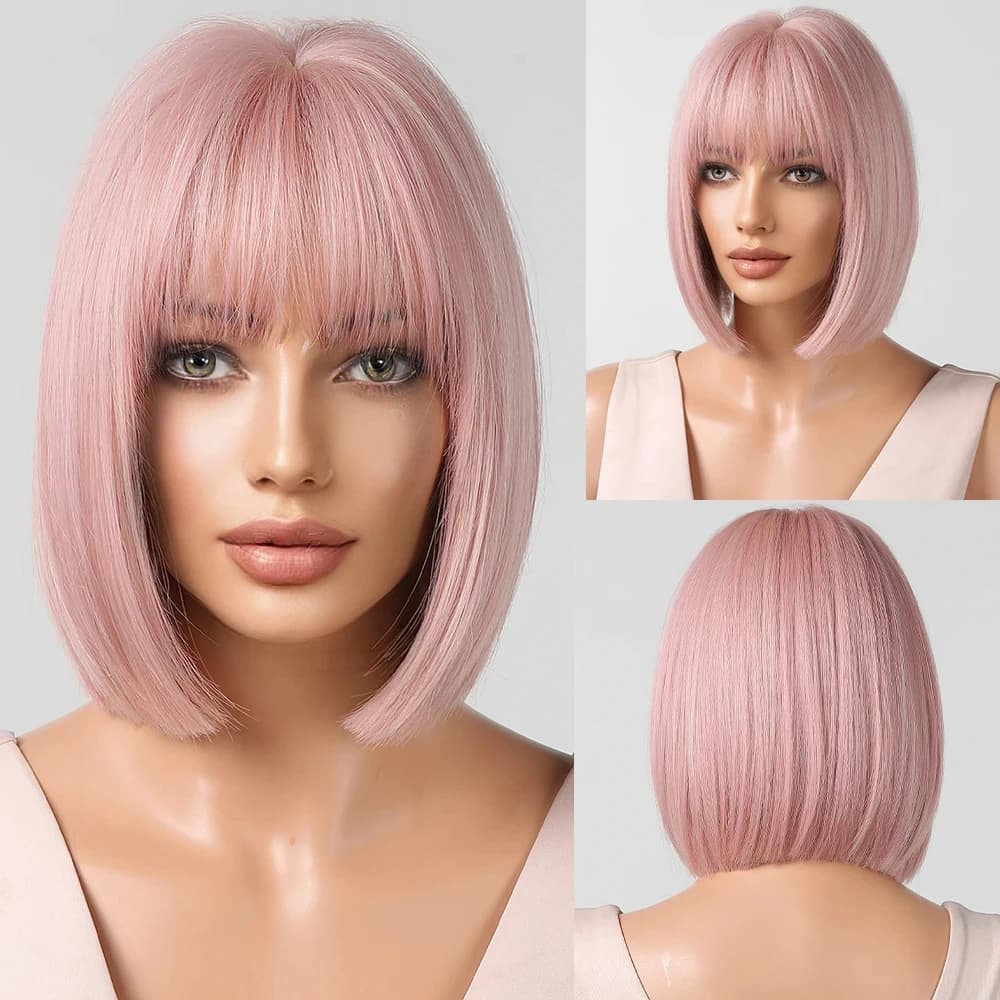 perruque rose courte bob